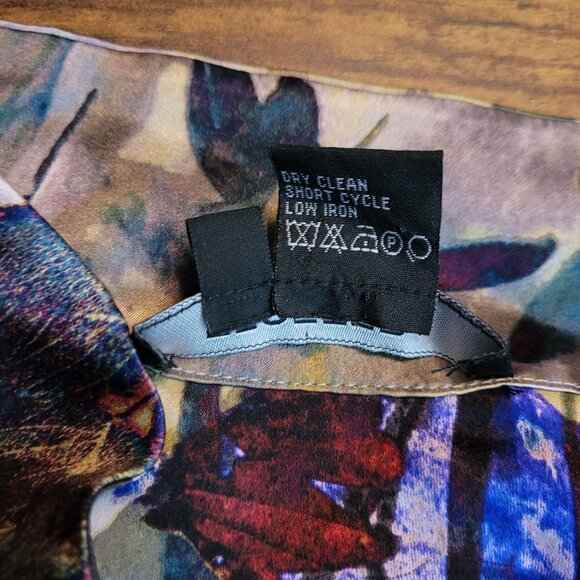 Etcetera Silk Top Size 12 Button Front Botanical Long Sleeve Multi Color - Picture 4 of 9